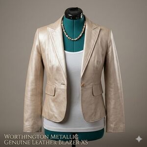 Worthington Metallic Genuine Leather Blazer XS NWOT
